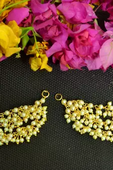  Designer 3 line bridal Bunched pearl earchain or ear support earrings for wedding