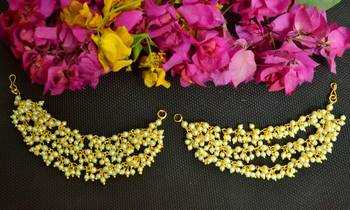  Designer 3 line bridal Bunched pearl earchain or ear support earrings for wedding 4