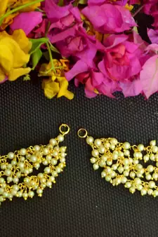  Designer 3 line bridal Bunched pearl earchain or ear support earrings for wedding