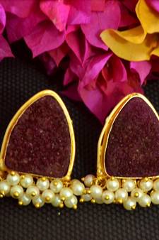 Brown agate druzzy stone danglers-drops studs earrings