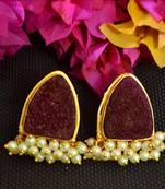 Brown agate druzzy stone danglers-drops studs earrings