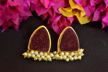 Brown agate druzzy stone danglers-drops studs earrings 2