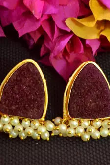Brown agate druzzy stone danglers-drops studs earrings