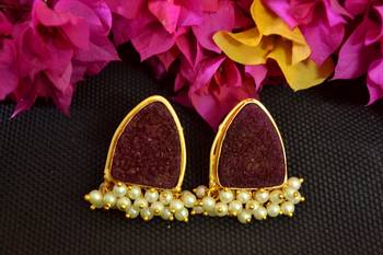 Brown agate druzzy stone danglers-drops studs earrings 3
