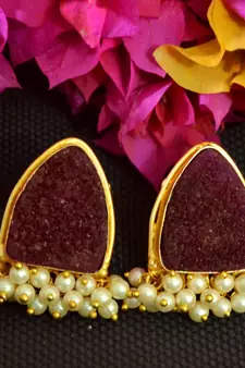 Brown agate druzzy stone danglers-drops studs earrings