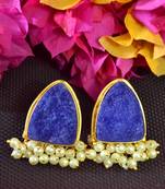 Blue agate druzzy stone danglers-drops studs earrings