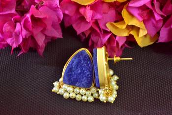 Blue agate druzzy stone danglers-drops studs earrings 2