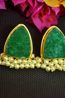 Green agate druzzy stone danglers-drops studs earrings