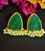Green agate druzzy stone danglers-drops studs earrings