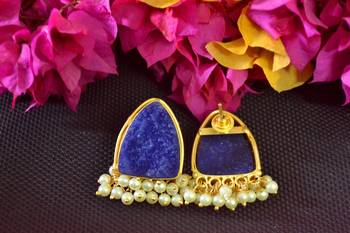 Blue agate druzzy stone danglers-drops studs earrings 3