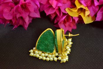Green agate druzzy stone danglers-drops studs earrings 2