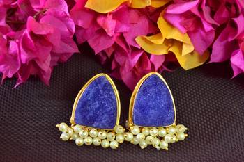 Blue agate druzzy stone danglers-drops studs earrings 4
