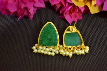 Green agate druzzy stone danglers-drops studs earrings 3
