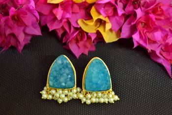 Turquoise agate druzzy stone danglers-drops studs earrings 1