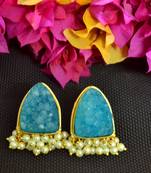Turquoise agate druzzy stone danglers-drops studs earrings