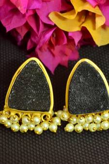 Black agate druzzy stone danglers-drops studs earrings