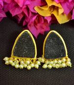 Black agate druzzy stone danglers-drops studs earrings