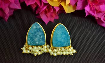 Turquoise agate druzzy stone danglers-drops studs earrings 2