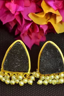 Black agate druzzy stone danglers-drops studs earrings