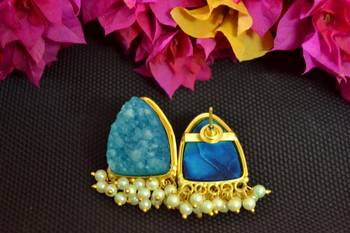 Turquoise agate druzzy stone danglers-drops studs earrings 3