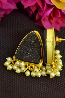 Black agate druzzy stone danglers-drops studs earrings