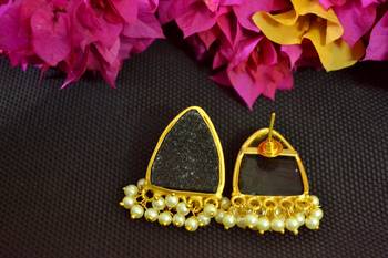 Black agate druzzy stone danglers-drops studs earrings 4