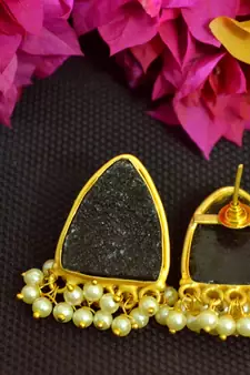 Black agate druzzy stone danglers-drops studs earrings