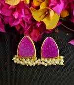Pink agate druzzy stone danglers-drops studs earrings