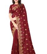 Maroon Vichitra Silk Embriodered Saree With Embriodered Blouse Piece.