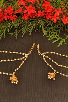 Designer 3 line Bridal Jhumki pearl earchain or ear support earrings for Wedding