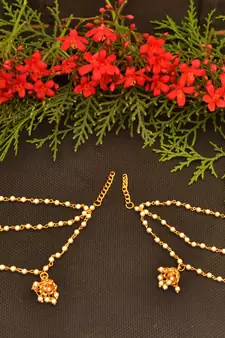 Designer 3 line Bridal Jhumki pearl earchain or ear support earrings for Wedding
