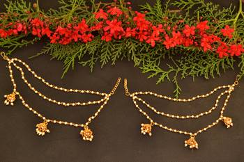 Designer 3 line Bridal Jhumki pearl earchain or ear support earrings for Wedding 3