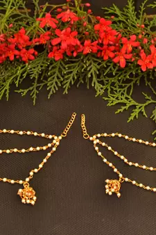 Designer 3 line Bridal Jhumki pearl earchain or ear support earrings for Wedding