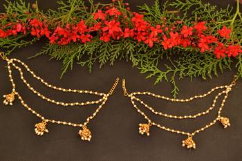 Designer 3 line Bridal Jhumki pearl earchain or ear support earrings for Wedding 4