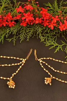 Designer 3 line Bridal Jhumki pearl earchain or ear support earrings for Wedding