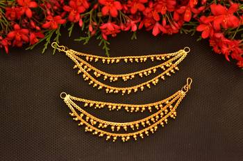 Designer 3 line Bridal pearl earchain or ear support earrings for Wedding 1