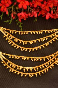 Designer 3 line Bridal pearl earchain or ear support earrings for Wedding