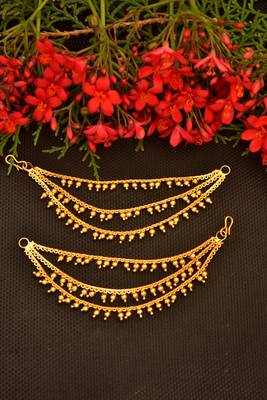 Designer 3 line Bridal pearl earchain or ear support earrings for Wedding 2