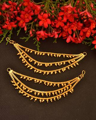Designer 3 line Bridal pearl earchain or ear support earrings for Wedding 3