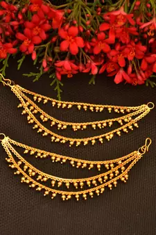 Designer 3 line Bridal pearl earchain or ear support earrings for Wedding