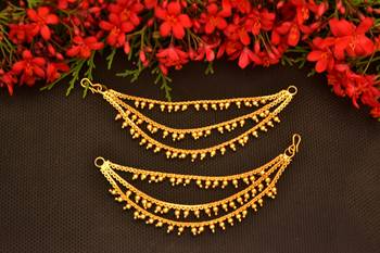 Designer 3 line Bridal pearl earchain or ear support earrings for Wedding 4