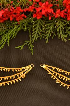 Designer 3 line Bridal Golden pearl earchain or ear support earrings for Wedding