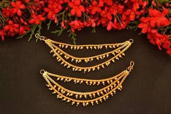 Designer 3 line Bridal pearl earchain or ear support earrings for Wedding 2