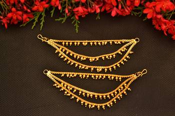Designer 3 line Bridal Golden pearl earchain or ear support earrings for Wedding 2