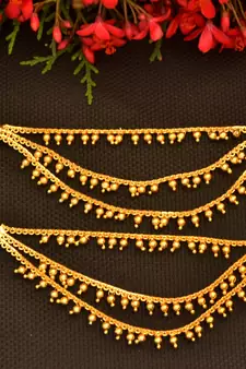 Designer 3 line Bridal Golden pearl earchain or ear support earrings for Wedding