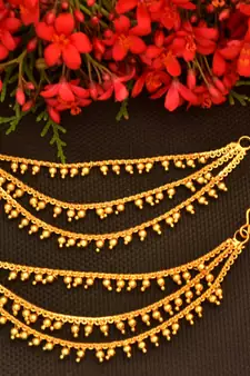 Designer 3 line Bridal Golden pearl earchain or ear support earrings for Wedding