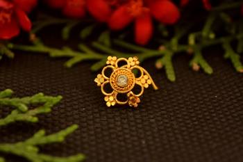  Designer diamond gold plated premium brass based nose ring or nose pin 1