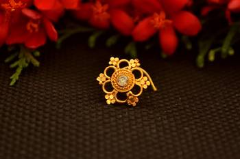  Designer diamond gold plated premium brass based nose ring or nose pin 1