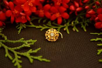 Designer Diamond Gold Plated Premium Brass Based Nose Ring or Nose Pin 4