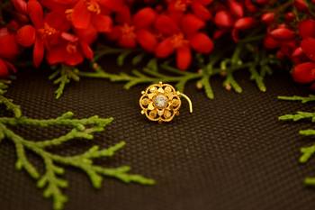 Designer diamond gold plated premium brass based nose ring or nose pin 4